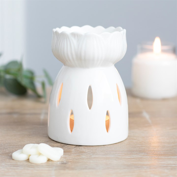 White Gloss Lotus Flower Oil Burner – Elegant Ceramic Décor