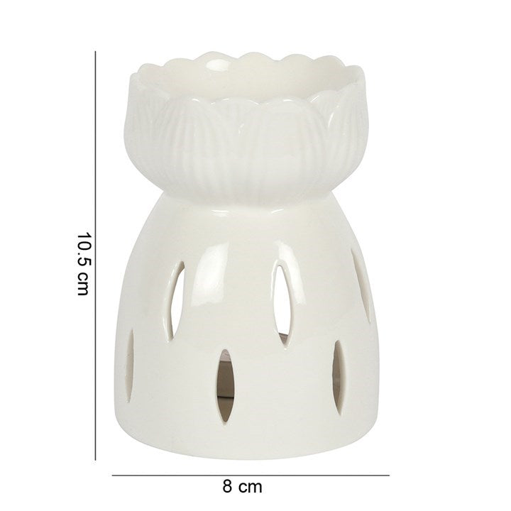 White Gloss Lotus Flower Oil Burner – Elegant Ceramic Décor