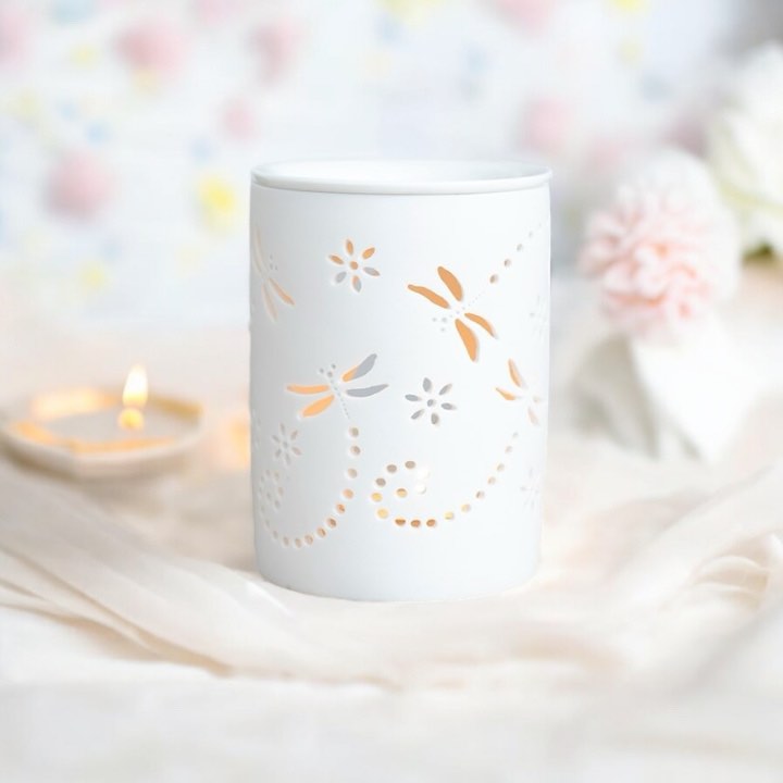 🌿 White Ceramic Dragonfly Oil Burner – Elegant & Nature-Inspired Fragrance Accessory