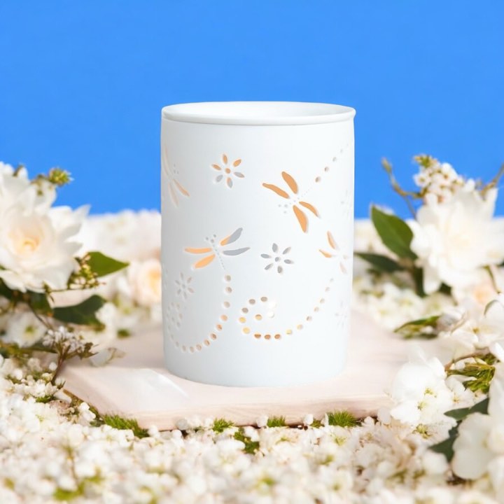 🌿 White Ceramic Dragonfly Oil Burner – Elegant & Nature-Inspired Fragrance Accessory
