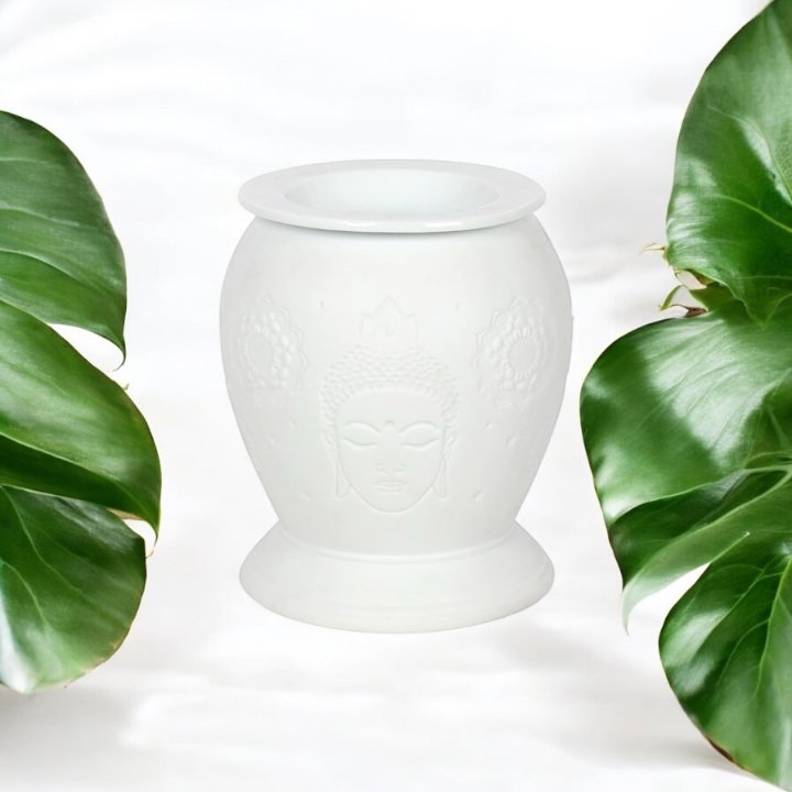 White Ceramic Buddha Electric Oil Burner and Wax Warmer
