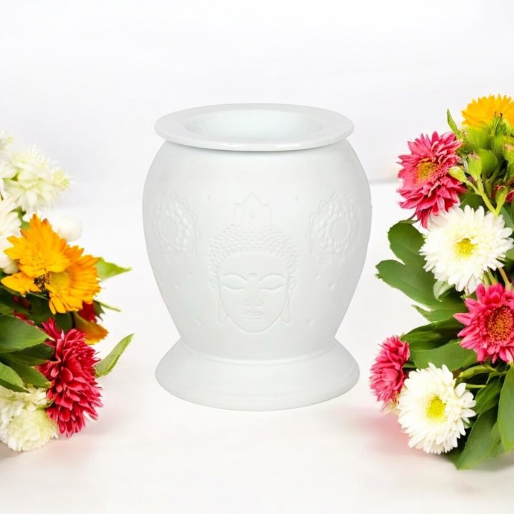 White Ceramic Buddha Electric Oil Burner and Wax Warmer