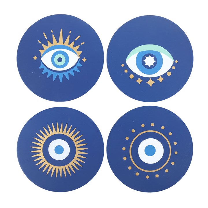 All Seeing Eye Coaster Set – 4 Blue Coasters with Holder