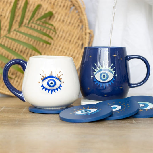 All Seeing Eye Coaster Set – 4 Blue Coasters with Holder