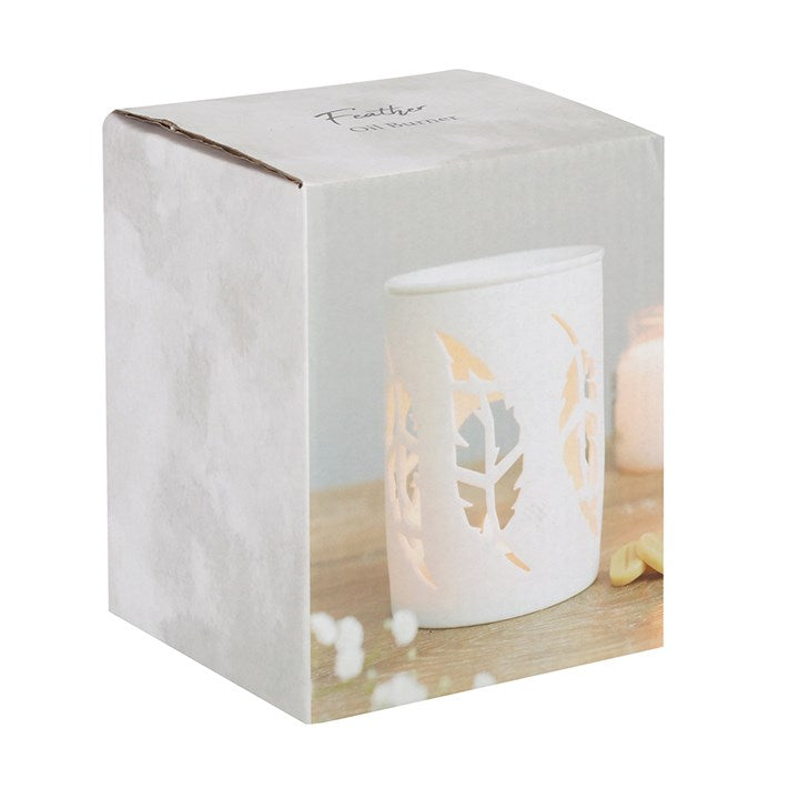 White Feather Cut Out Oil Burner – Elegant Fragrance & Cosy Glow