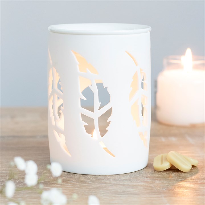 White Feather Cut Out Oil Burner – Elegant Fragrance & Cosy Glow