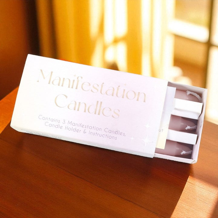 3 Manifestation Spell Candles in a Box – Pink Intention Set
