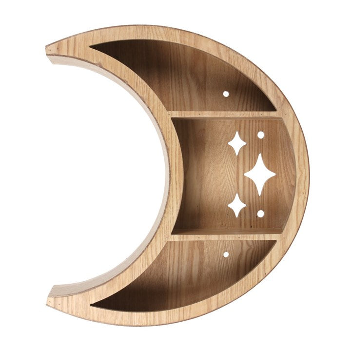Wooden Crescent Moon Wall Shelf – Light Wood Grain