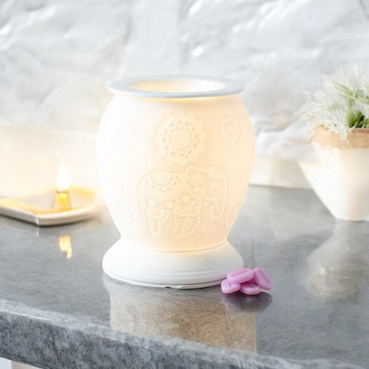 White Ceramic Elephant Electric Wax & Oil Warmer