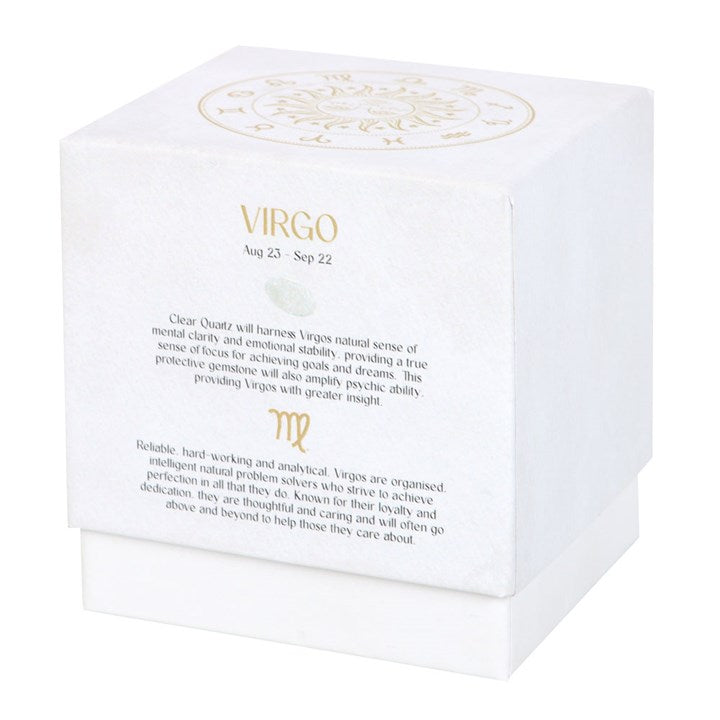Virgo Zodiac Candle with Clear Quartz Crystals – Sandalwood & Patchouli