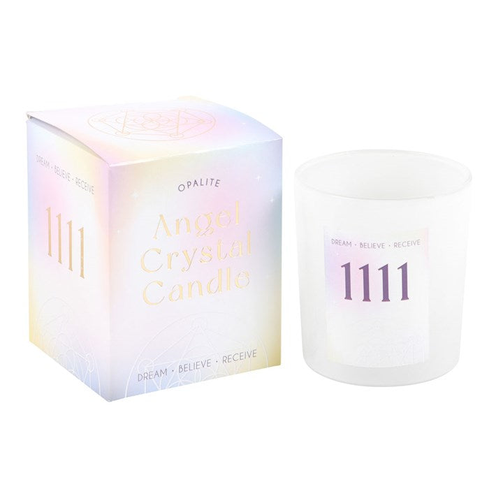 1111 Angel Number Crystal Chip Candle – Opalite, Lavender & Patchouli