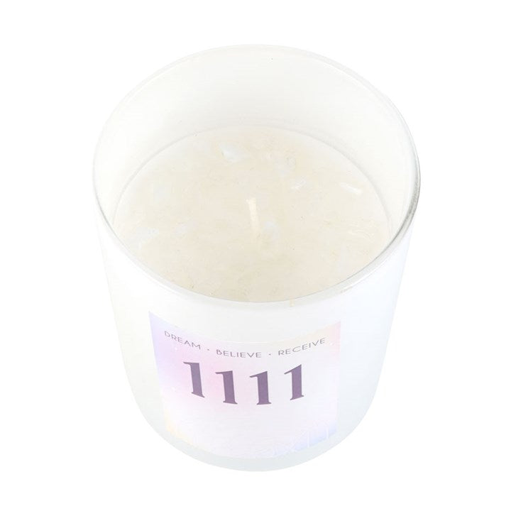 1111 Angel Number Crystal Chip Candle – Opalite, Lavender & Patchouli