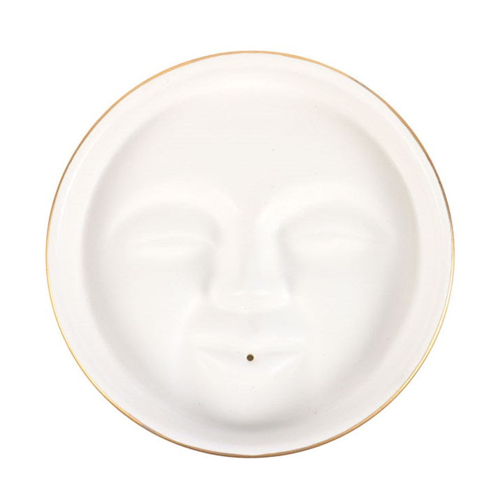 White Moon Face Incense Stick Holder – Calming Ceramic Décor