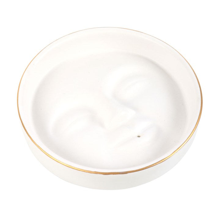 White Moon Face Incense Stick Holder – Calming Ceramic Décor