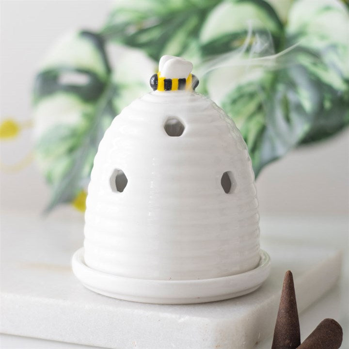 White Beehive Incense Cone Holder – Adorable Nature-Inspired Décor