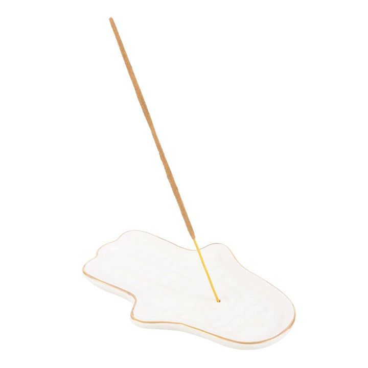White Hamsa Hand Incense Stick Holder – Spiritual Ceramic Décor