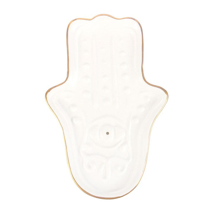 White Hamsa Hand Incense Stick Holder – Spiritual Ceramic Décor