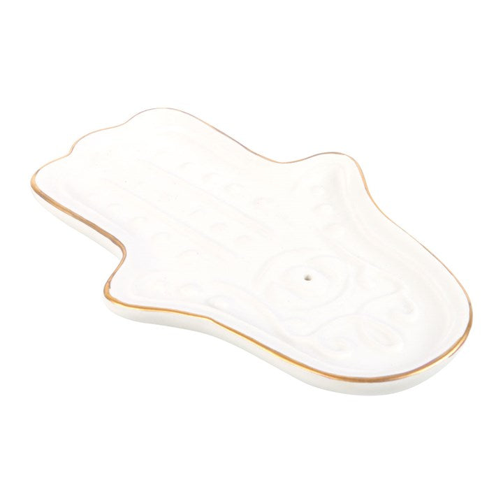 White Hamsa Hand Incense Stick Holder – Spiritual Ceramic Décor
