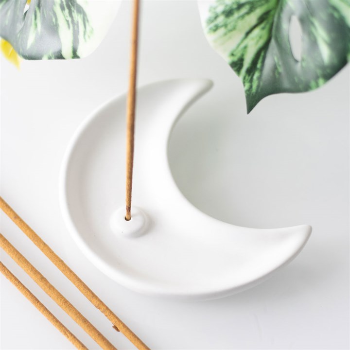 White Crescent Moon Incense Stick Holder – Celestial Ceramic Décor
