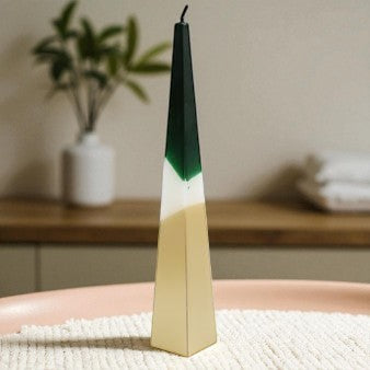 32cm Green & Gold Pyramid Candle