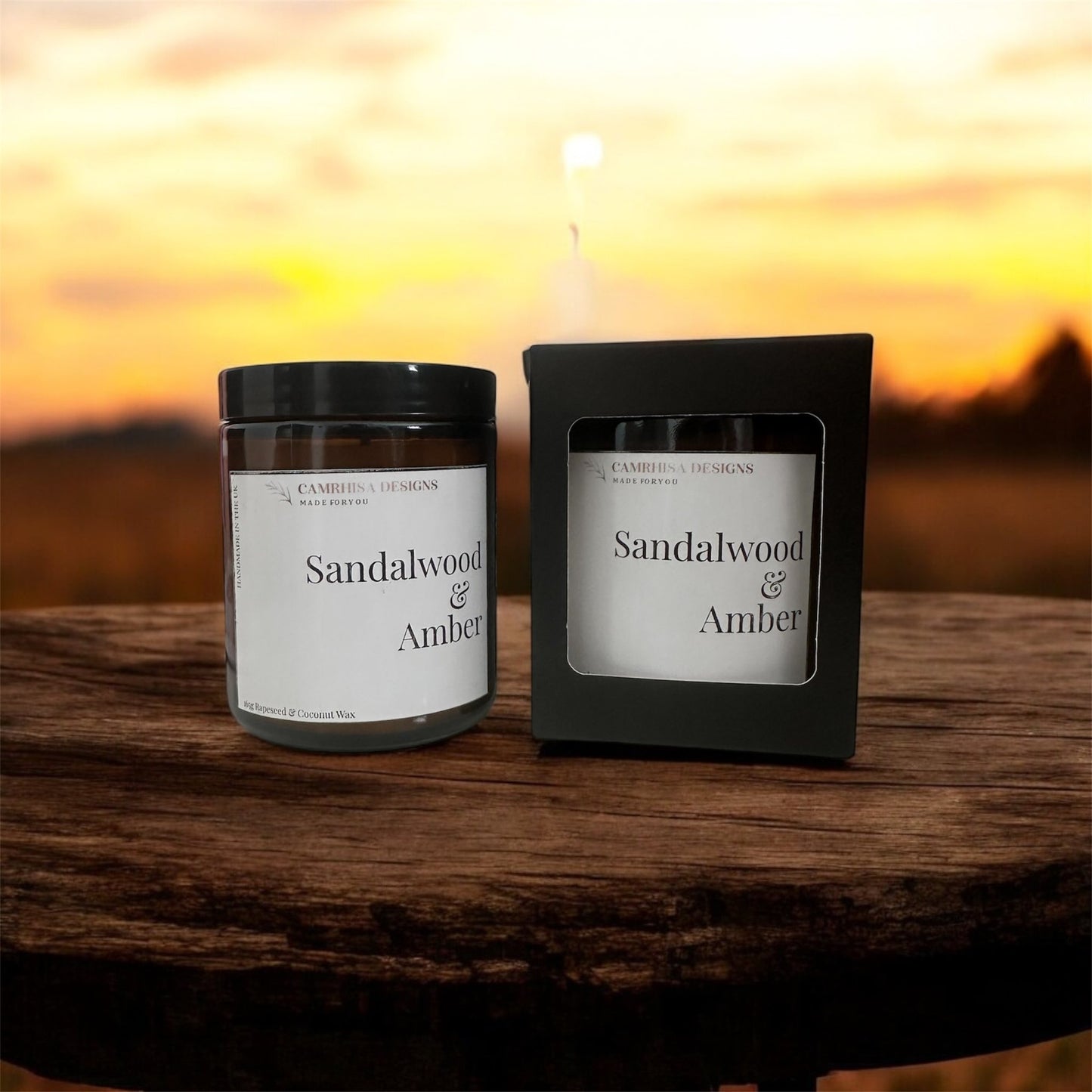 Sandalwood & Amber Candle in Amber Jar – Hand-Poured Luxury