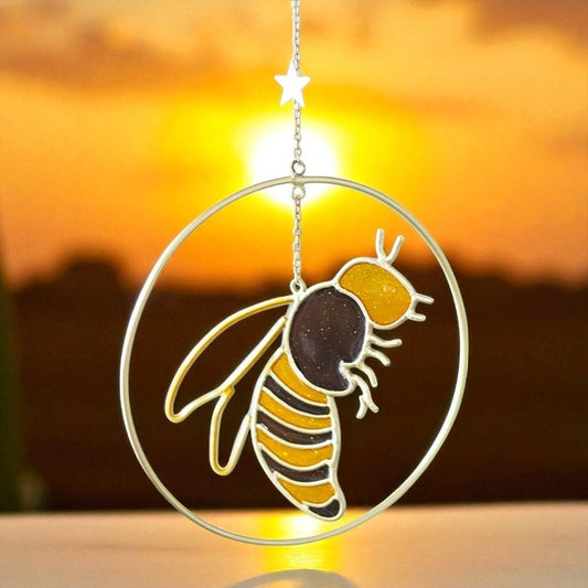 Summer Bee Suncatcher with Crescent Moon & Star Design
