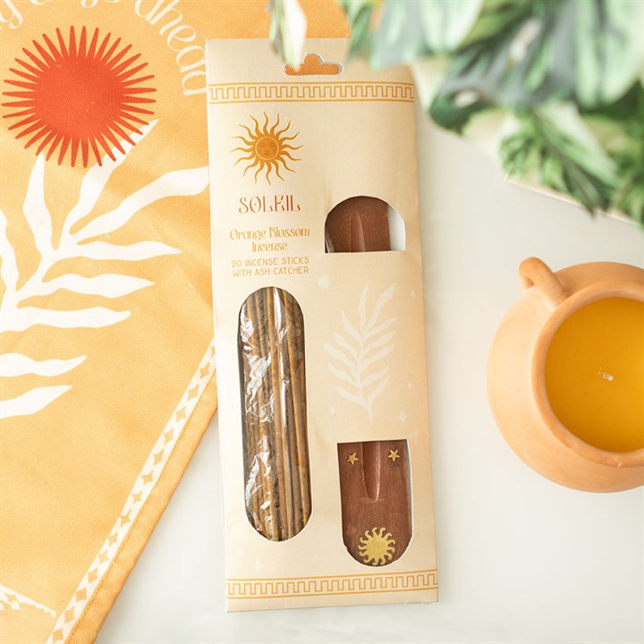 Orange Blossom Incense Gift Set with Wooden Ash Catcher – Calm & Comfort
