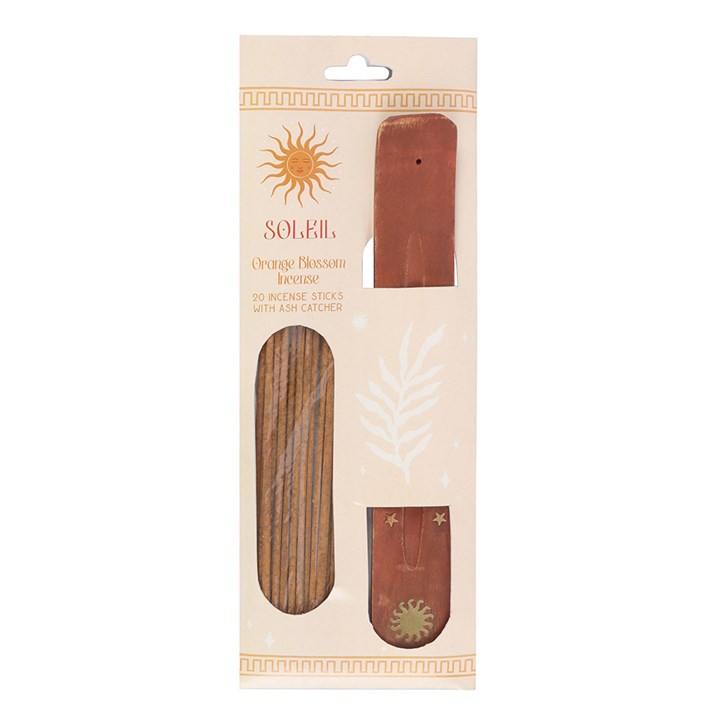 Orange Blossom Incense Gift Set with Wooden Ash Catcher – Calm & Comfort