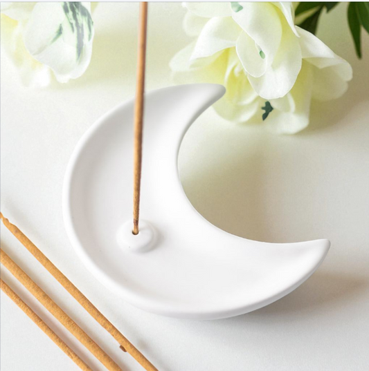 White Crescent Moon Incense Stick Holder – Celestial Ceramic Décor