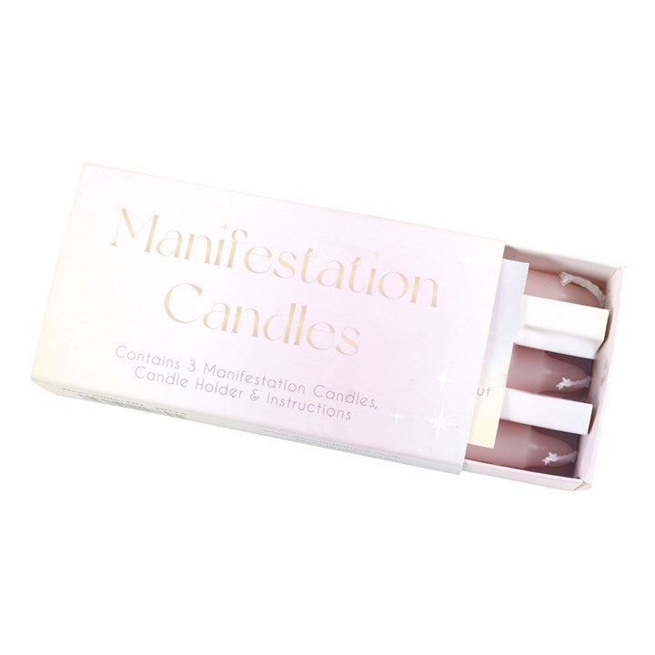 3 Manifestation Spell Candles in a Box – Pink Intention Set
