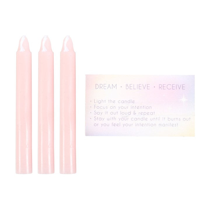 3 Manifestation Spell Candles in a Box – Pink Intention Set