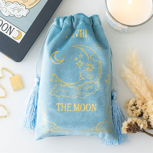 The Moon Tarot Velvet Drawstring Bag – Teal with Gold Detail