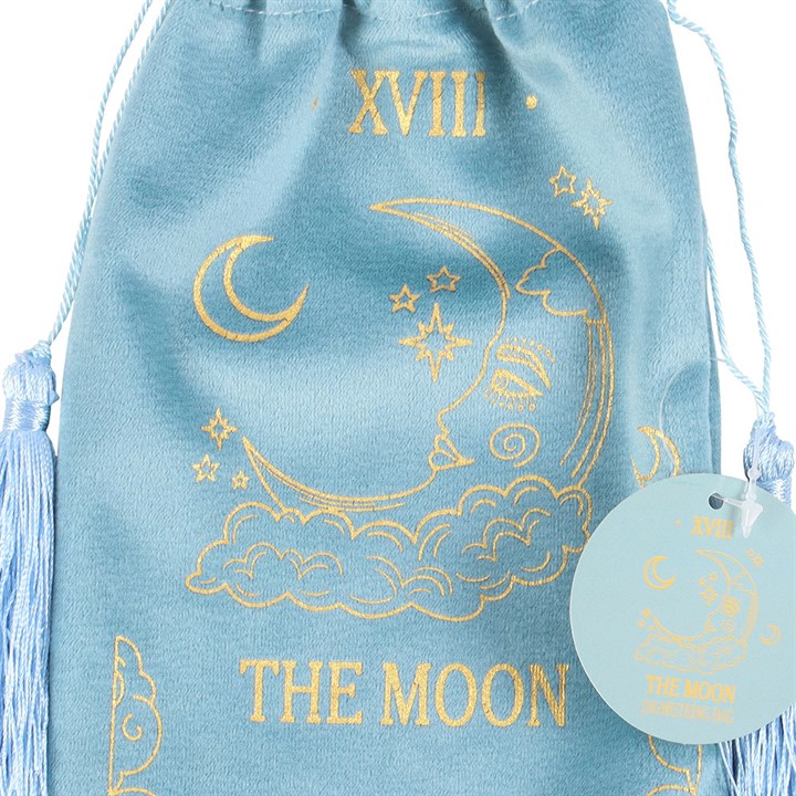 The Moon Tarot Velvet Drawstring Bag – Teal with Gold Detail