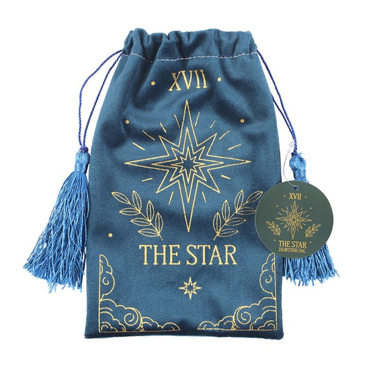 The Star Tarot Velvet Drawstring Bag – Soft Blue with Gold Detail
