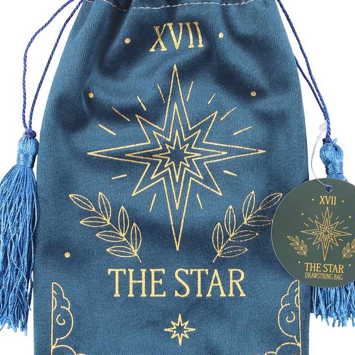 The Star Tarot Velvet Drawstring Bag – Soft Blue with Gold Detail