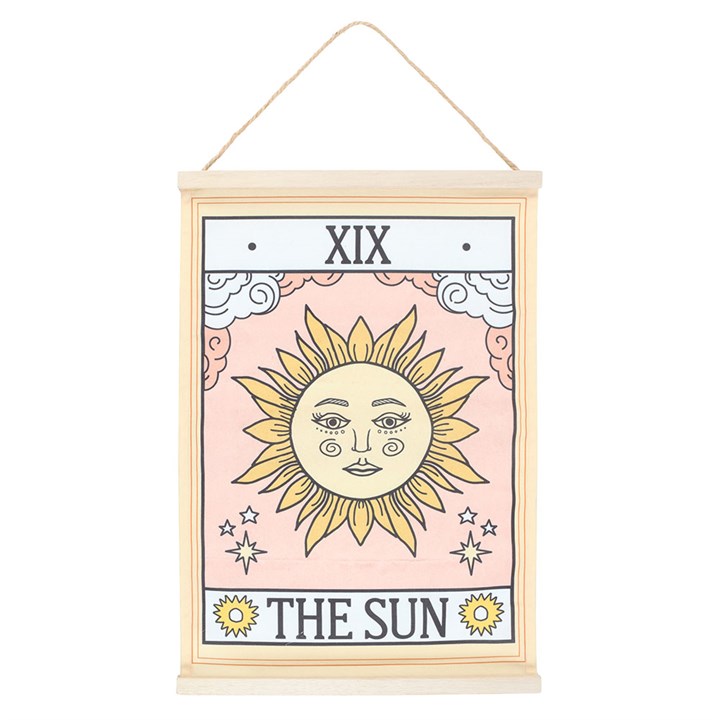 The Sun Tarot Card Fabric Wall Hanging – Celestial Tapestry with Twine Loop