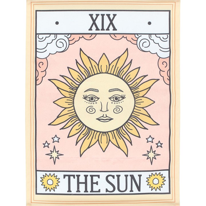 The Sun Tarot Card Fabric Wall Hanging – Celestial Tapestry with Twine Loop