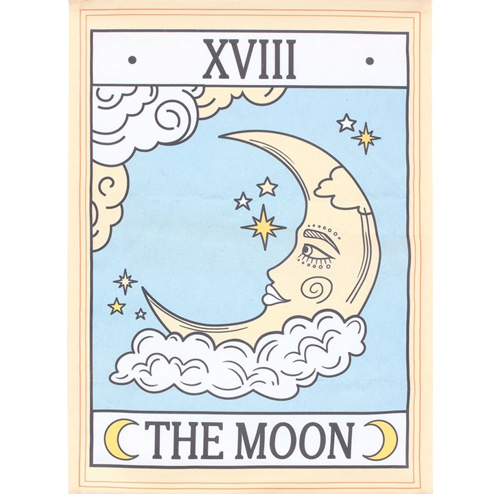 The Moon Tarot Card Fabric Wall Hanging – Celestial Décor with Twine Loop