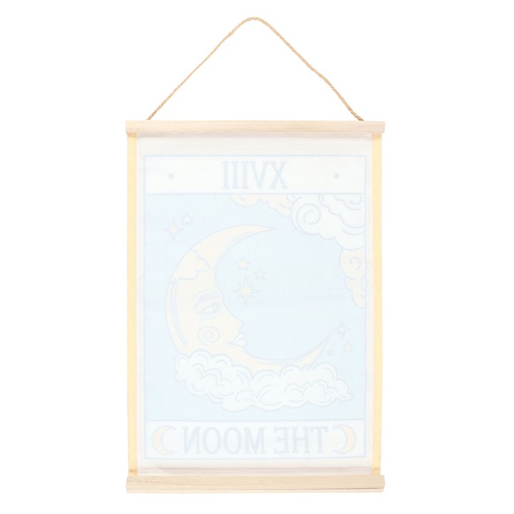 The Moon Tarot Card Fabric Wall Hanging – Celestial Décor with Twine Loop