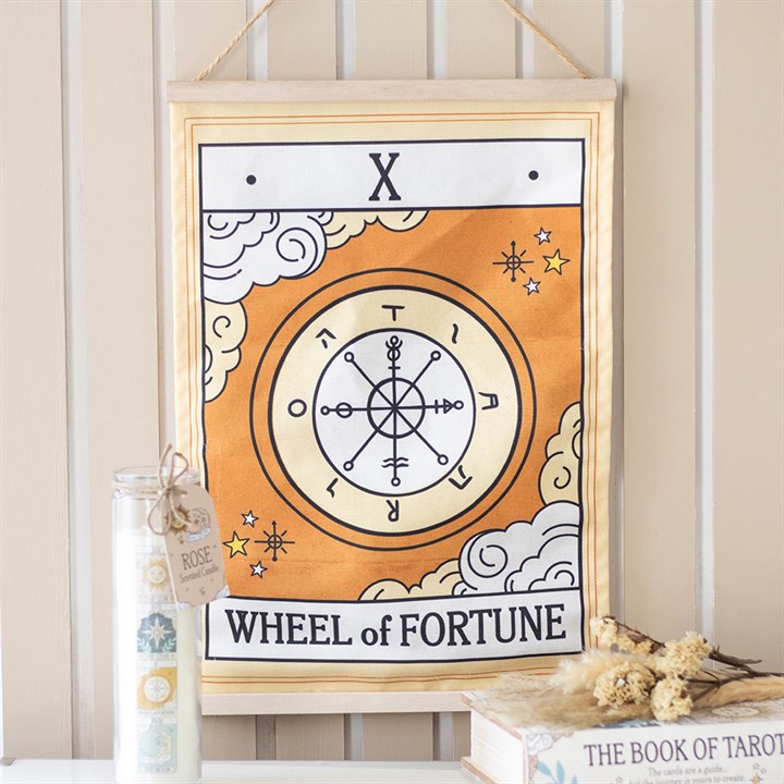 Wheel of Fortune Tarot Card Fabric Wall Hanging – Celestial Décor