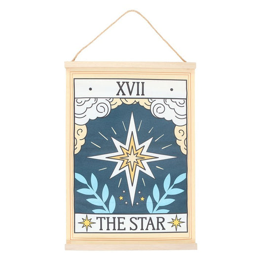 The Star Tarot Fabric Wall Hanging – Celestial Décor with Twine Loop