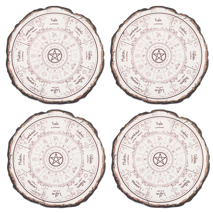 Wheel of the Year Wood Slice Coaster Set (Set of 4)
