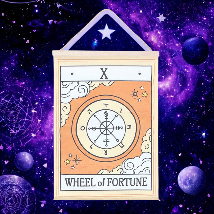 Wheel of Fortune Tarot Card Fabric Wall Hanging – Celestial Décor