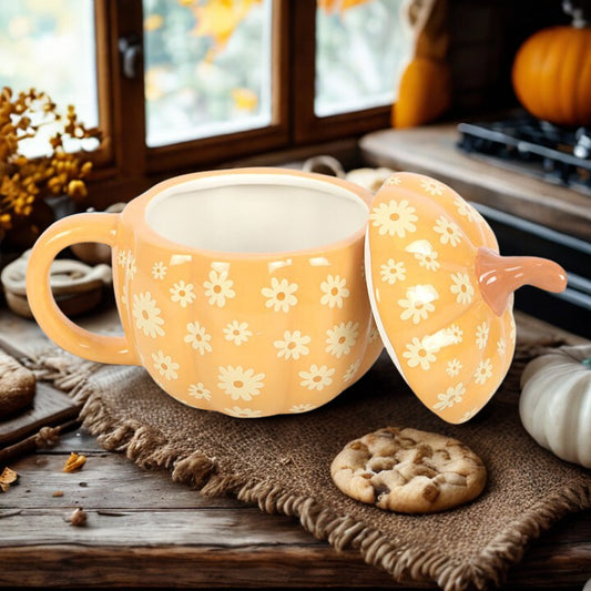 Groovy Floral Pumpkin Lidded Mug - 500ml