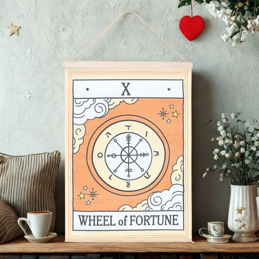 Wheel of Fortune Tarot Card Fabric Wall Hanging – Celestial Décor