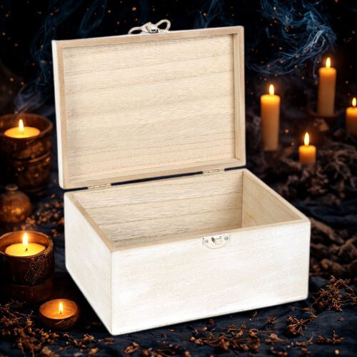 White Wash MDF Spell Box with Star Charm | Witchcraft Storage