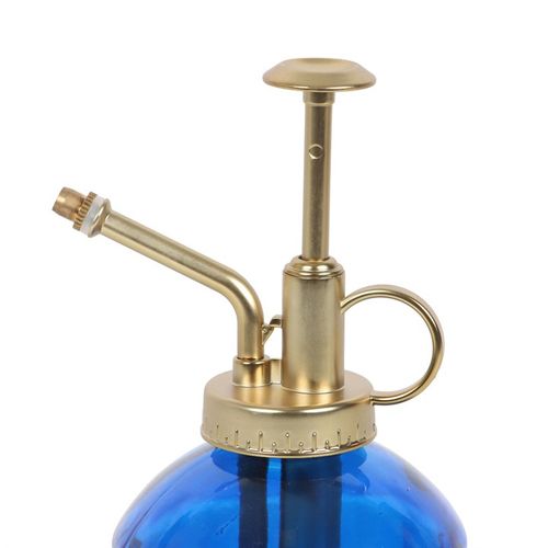 Vintage-Style Blue Glass Plant Mister with Gold Pump
