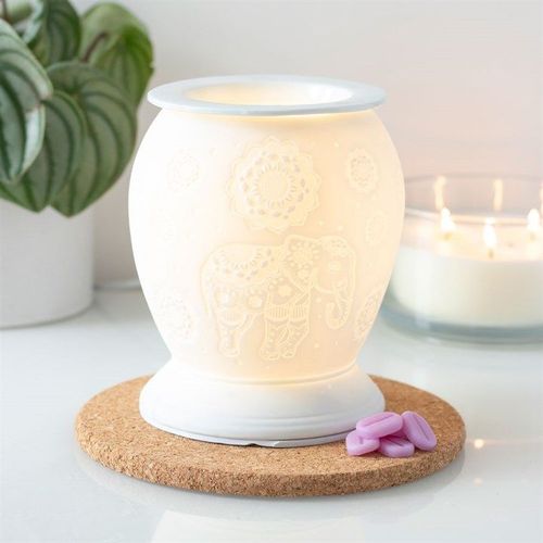 White Ceramic Elephant Electric Wax & Oil Warmer