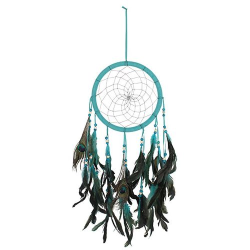 Vibrant Peacock Feather Dreamcatcher – Blues & Greens