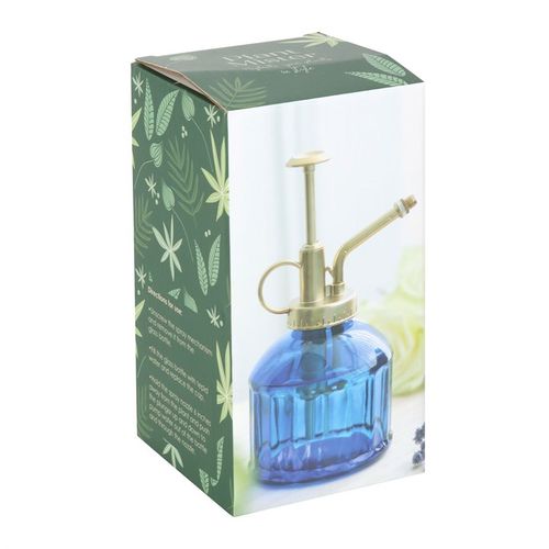 Vintage-Style Blue Glass Plant Mister with Gold Pump